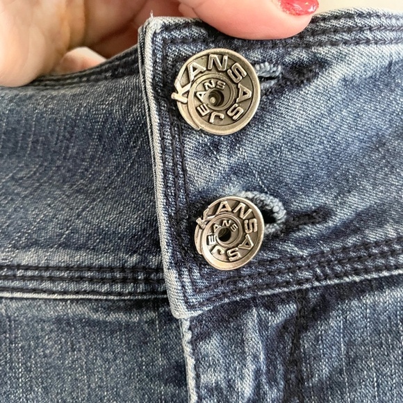 Vintage Y2K Denim Jeans Kansas Mid Rise Dark/Mid Wash Blue Cotton blend Sz 32 - Picture 9 of 14